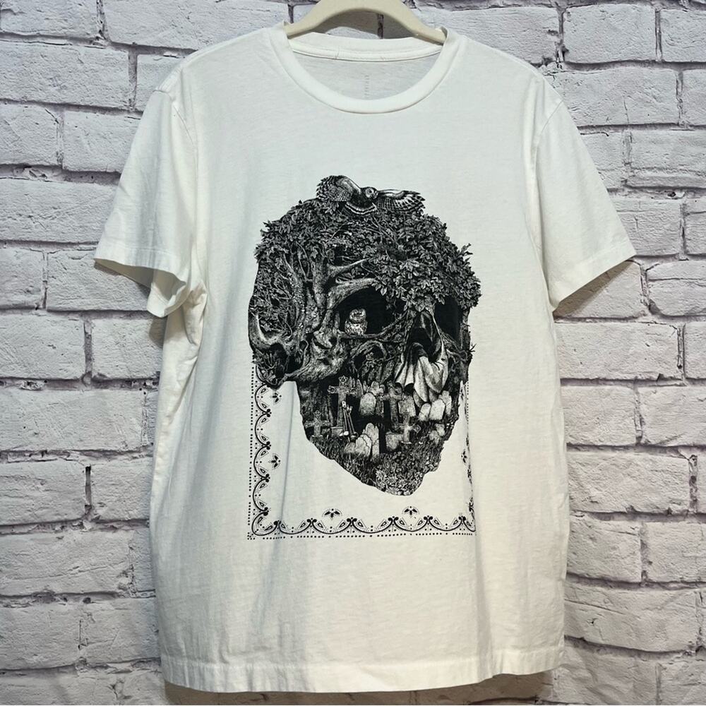 All Saints Forestskull Mila Graphic T-Shirt Optic White Size Medium